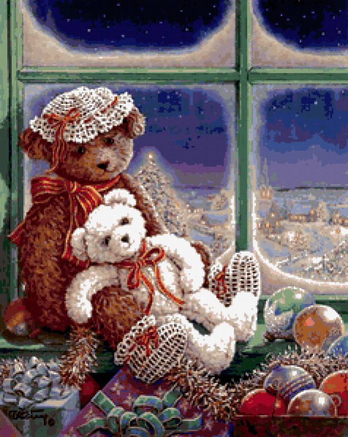 В ожидании праздника - картина, игрушки, окно, зима - предпросмотр