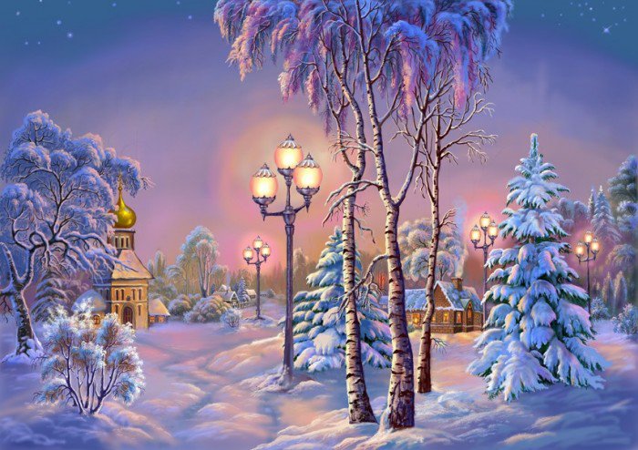 Зимняя картина - природа, картина, зима, пейзаж - оригинал