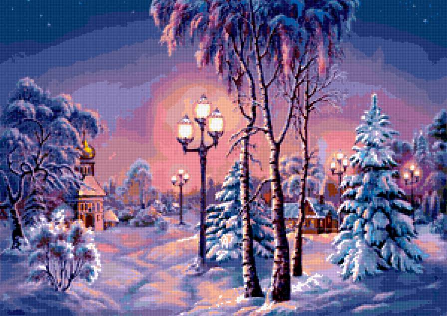 Зимняя картина - картина, зима, пейзаж, природа - предпросмотр