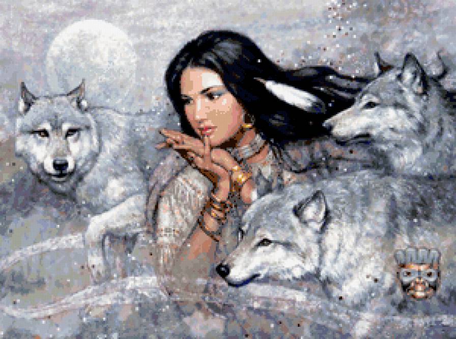 Женские образы - волки, картина, девушка, портрет, женские образы - предпросмотр