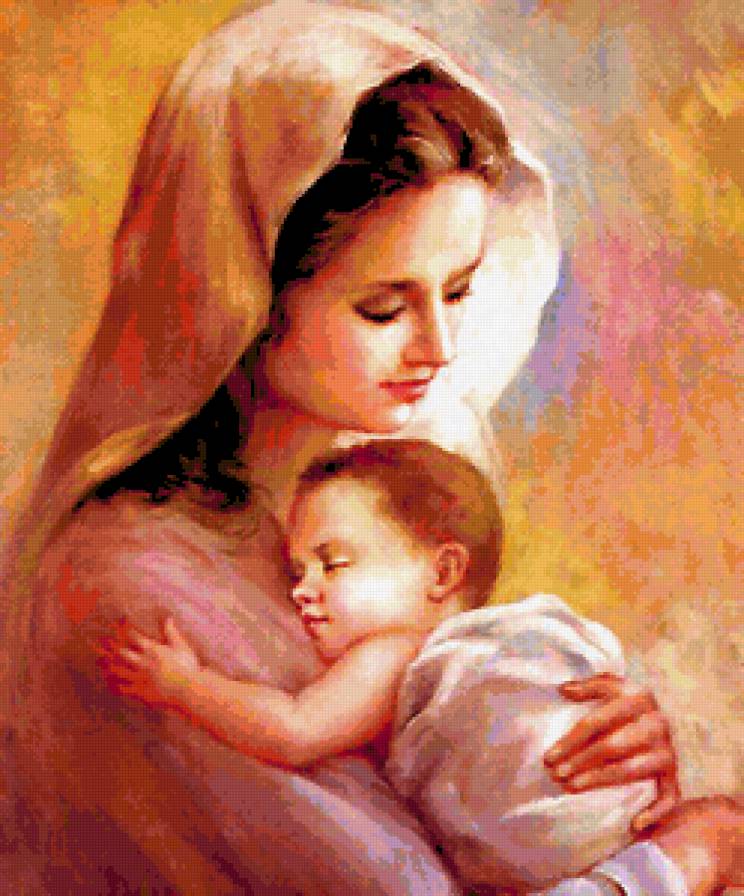 Любовь матери - живопись, младенец, мать, малыш, дети, материнство, мама, ребенок - предпросмотр