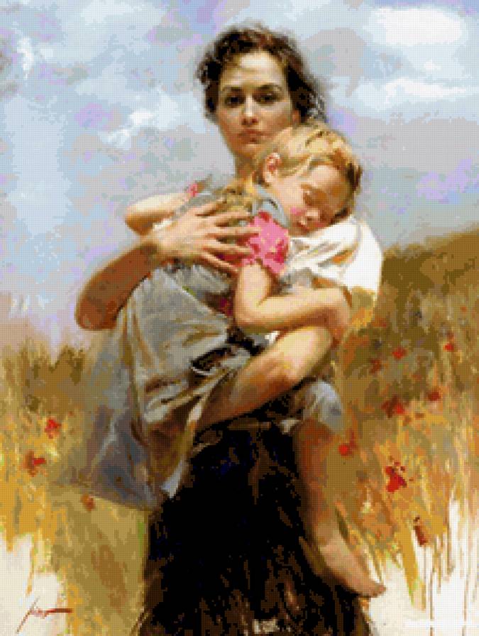 Любовь матери - материнство, мать, мама, дети, малыш, живопись, ребенок - предпросмотр