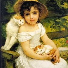 Оригинал схемы вышивки «Девочка с котятами.» (№190903)