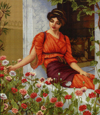 №191380 - девушка, окно, цветы, маки - оригинал