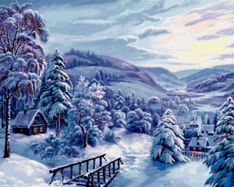 Зима - пейзаж, деревня, домики, снег, зима - предпросмотр