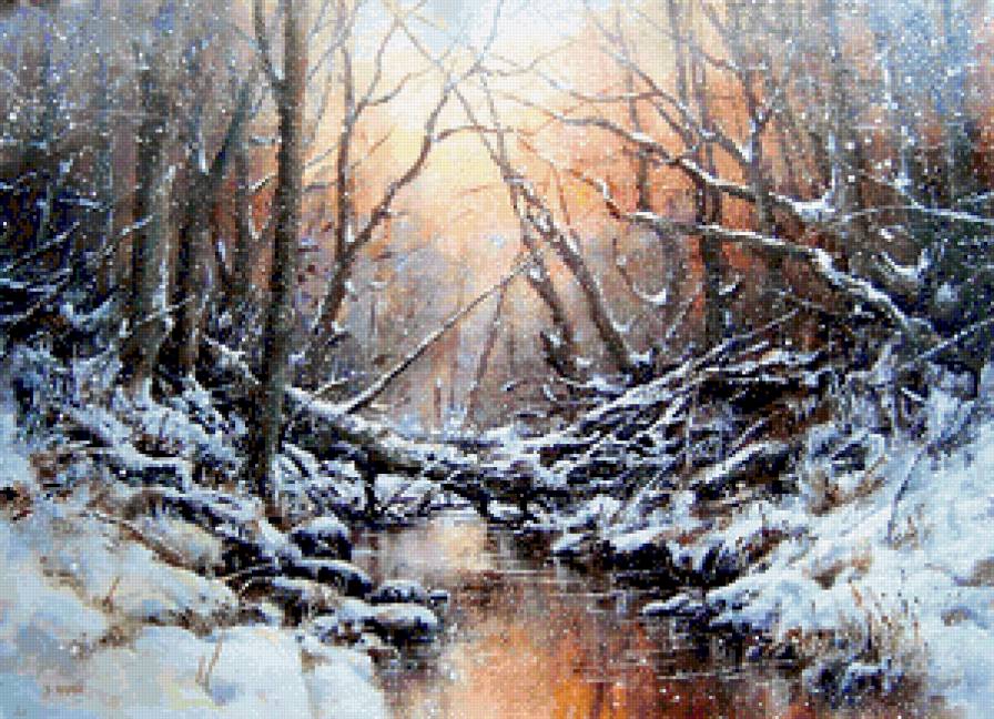 зима - лес, река, зима, пейзаж, природа, времена года, снег - предпросмотр