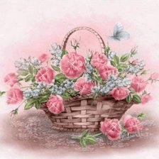 Оригинал схемы вышивки «розы в корзине» (№192403)