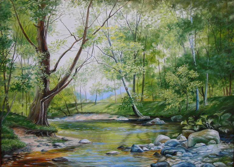 Весенний ручей - весна, пейзаж, природа, картина, лес, река - оригинал
