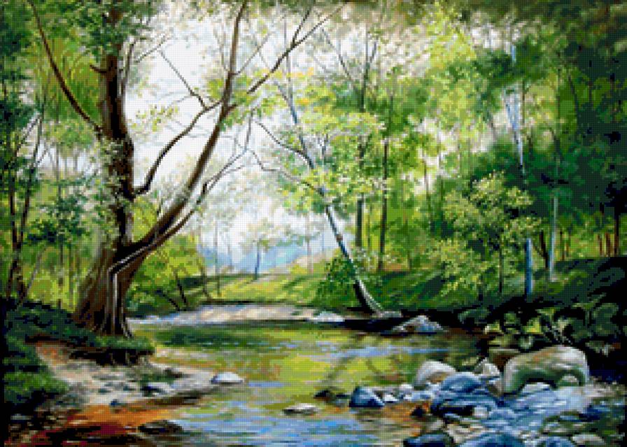 Весенний ручей - природа, лес, весна, река, картина, пейзаж - предпросмотр