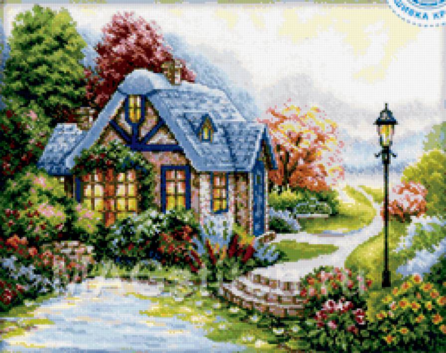 Цветочный домик - домик, цветочное, пейзаж - предпросмотр