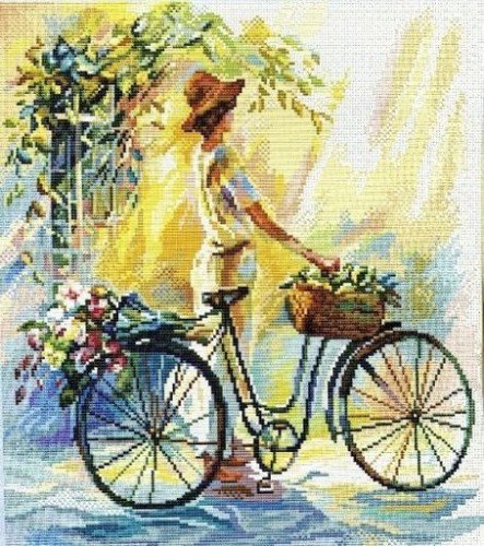 ... - дама с велосипедом, утренняя прогулка - оригинал