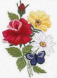 Цветы и бабочки - цветы и бабочки, цветы, розы, ромашка, букет, бабочка - оригинал