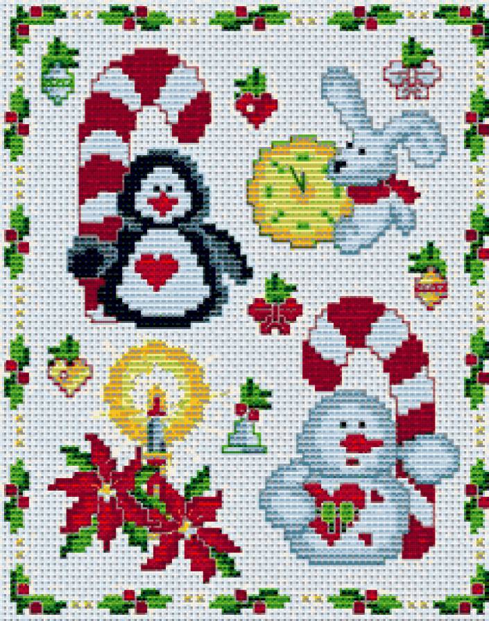 Рождественские мини-вышивки - снеговик, пингвины, мини-вышивки, рождество, пингвин, новый год - предпросмотр