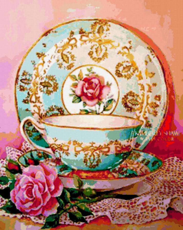 Чаепитие - цветы, для кухни, фарфор, розы, чашечка, чай, чаепитие, посуда - предпросмотр