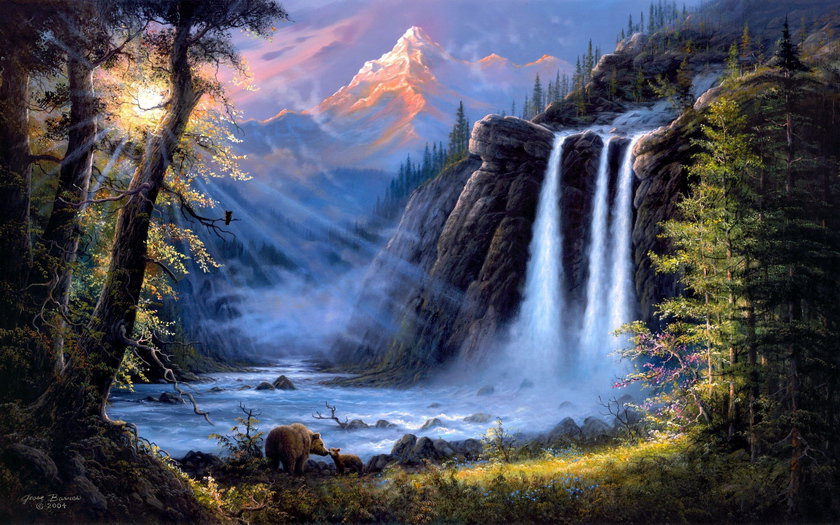 водопад - вода, горы, лес, природа, пейзаж - оригинал