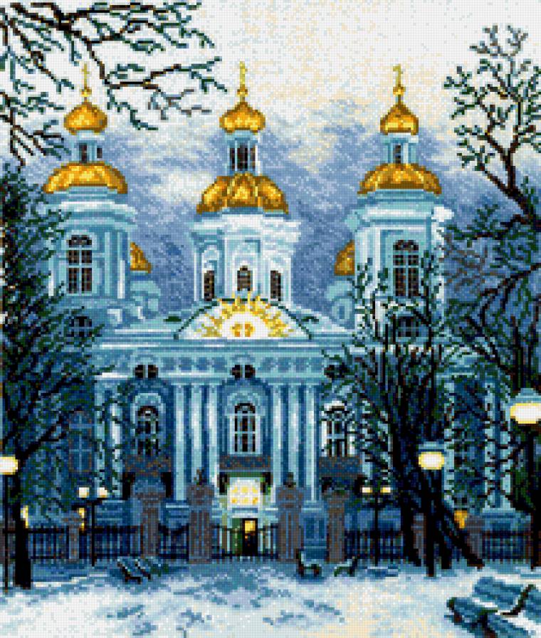Николо-Богоявленский собор - пейзаж, с.-петербург, храм, вечер, церковь, снег - предпросмотр