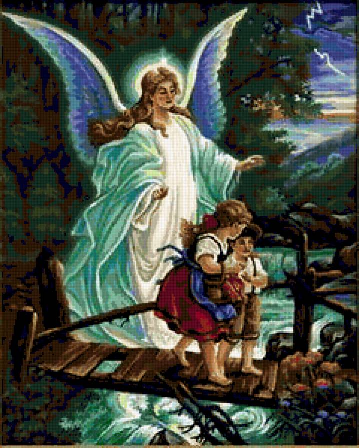 Ангел - картина, природа, озеро, дети, ангел, речка, религия - предпросмотр