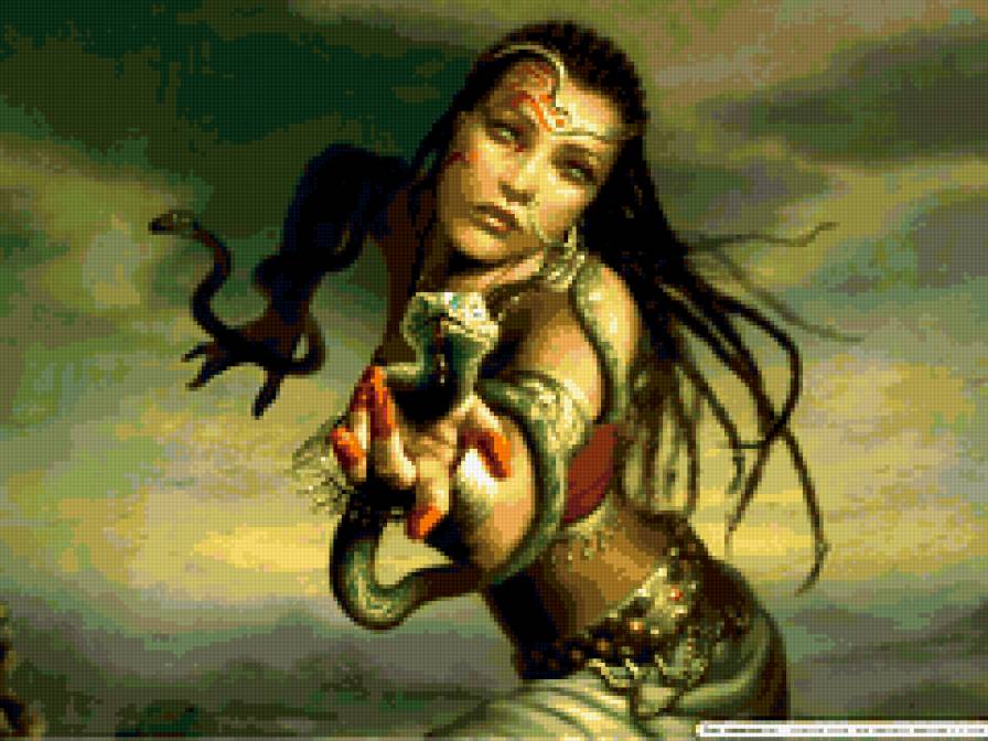 Индийская танцовщица со змеями. - змея, девушка, танцовщица - предпросмотр