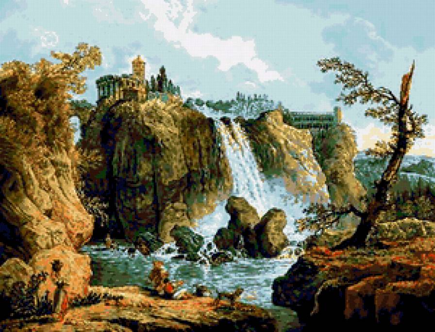 Водопад на реке Тиволи - живопись, природа, водопад, картина, пейзаж, река - предпросмотр