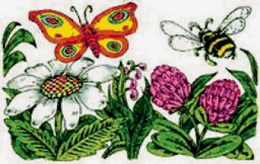 цветы - пчелка, бабочка, цветы - предпросмотр