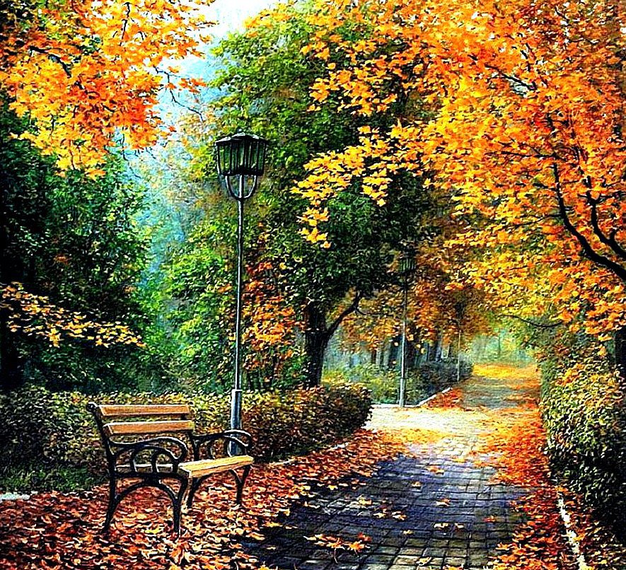 осень - картина, живопись, природа, вода, река, осень - оригинал