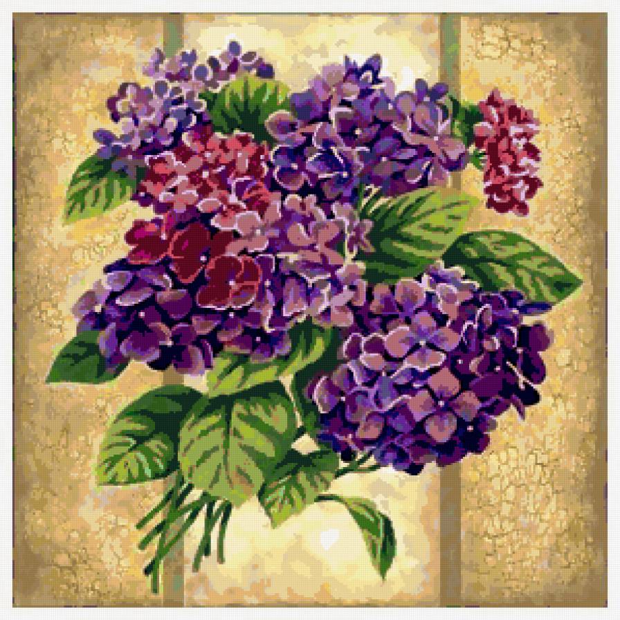 Гортензия - гортензия, цветы, голубые цветы, фиолетовые цветы, картина - предпросмотр