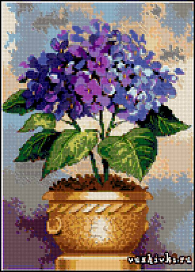Гортензия - гортензия, цветы, голубые цветы, картина - предпросмотр