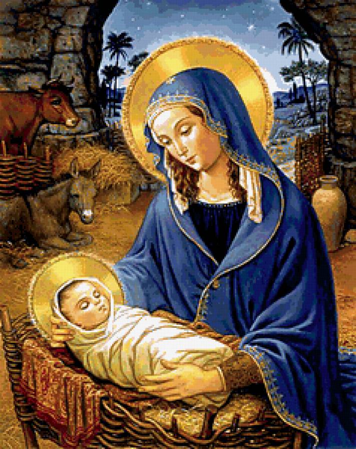 Рождение Христа - хлев, рождение, младенец, мария - предпросмотр