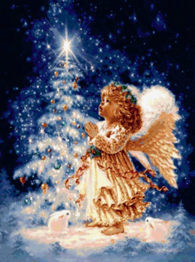 Рождественские картинки - картина, ангелы, новый год, елка, дети, зима - предпросмотр