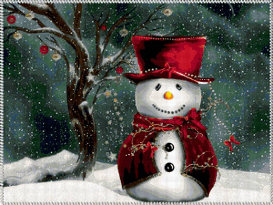 Волшебный снеговик - зима, новый год, картина - предпросмотр