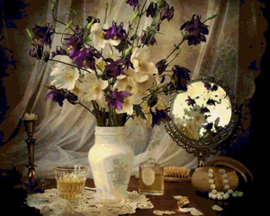 8768760 - духи, букет, розы, зеркало, ваза, цветы, жемчужный, натюрморт - предпросмотр