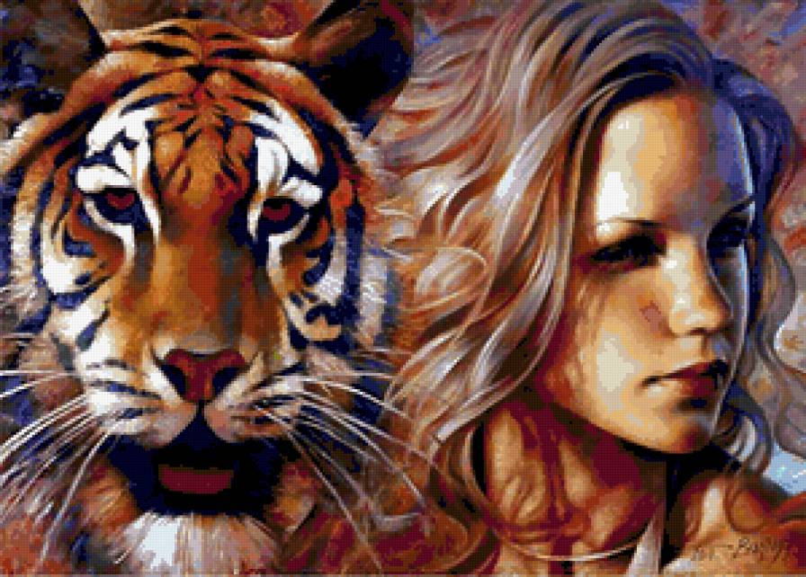 Артур Брагинский - - брагинский, тигр, взгляд, хищник, лицо, женщина, девушка, живопись - предпросмотр