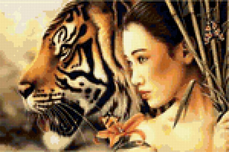 Японка и тигрица - животные, японка, тигр - предпросмотр