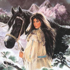 Оригинал схемы вышивки «девушка и лошадь» (№199308)
