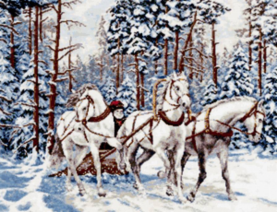 Русская тройка - лошадь, тройка, зима, животные - предпросмотр