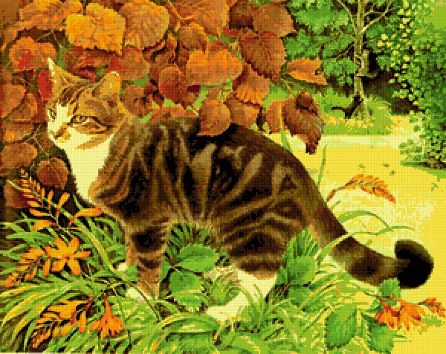 №199783 - кот, осень, картина, листья - предпросмотр