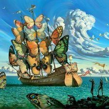 Оригинал схемы вышивки «Корабль с бабочками» (№200534)