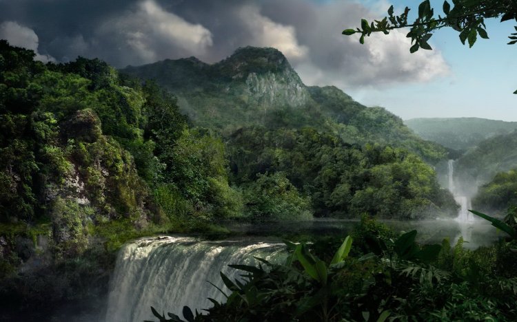водопад - пейзаж, лес, водопад, природа - оригинал