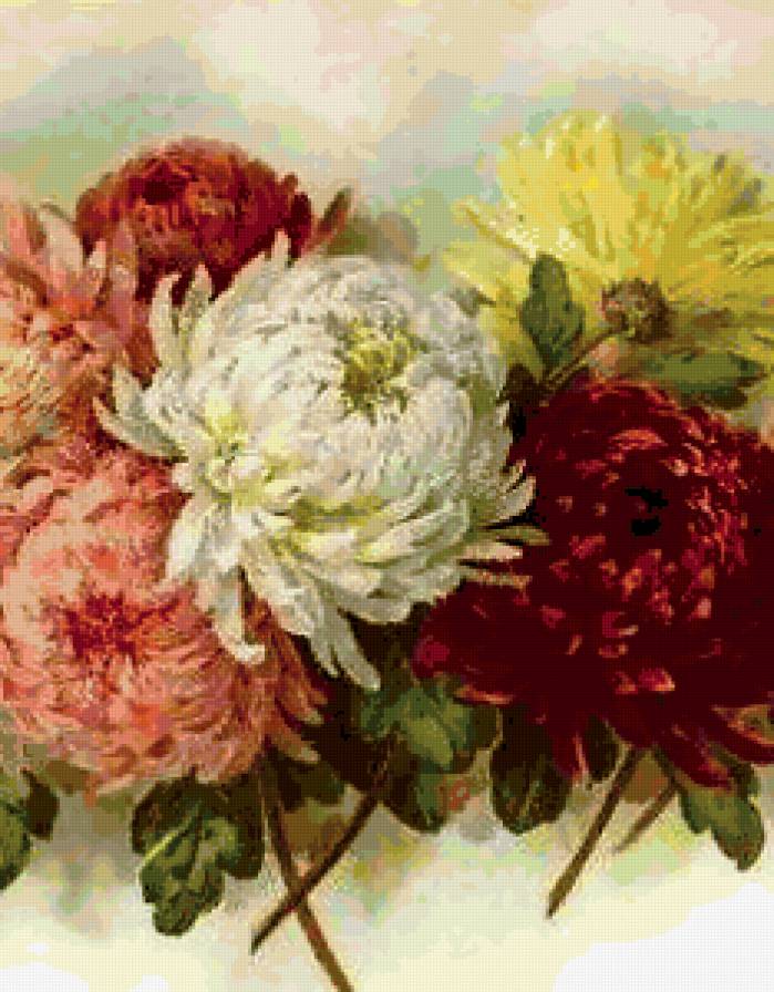 Хризантемы. Фрагмент 2 - живопись, натюрморт, цветы, картина - предпросмотр