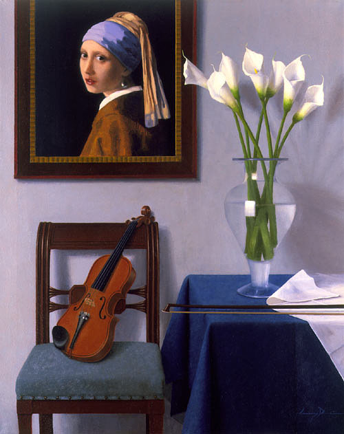№200948 - букет, скрипка, цветы, портрет, картина - оригинал