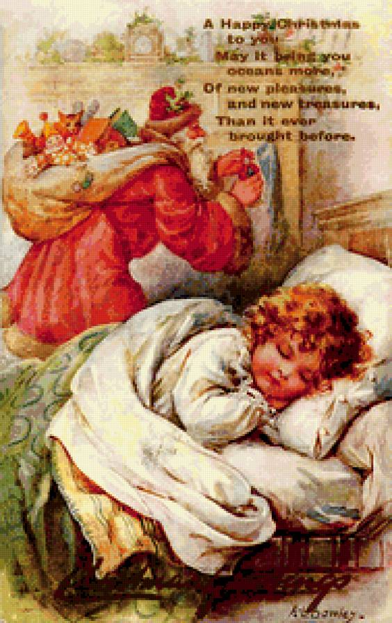 Приятных снов - старые открытки, винтаж, девочка, ангелочек, новый год - предпросмотр