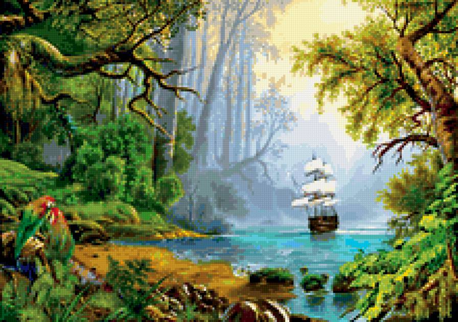 Новый мир - корабль, море, лес, природа - предпросмотр