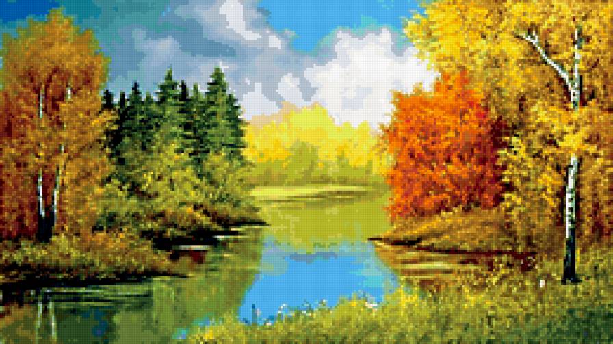 осень - река, картина, весна, живопись, природа, вода - предпросмотр