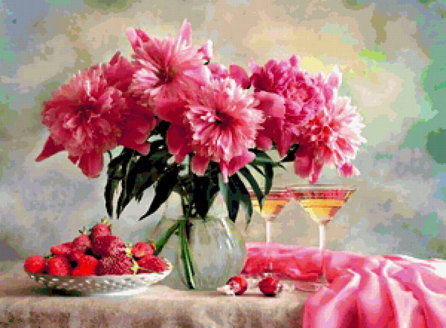 8970607896 - клубника, букет, роза, цветы, цветок, ваза, фрукты, розы - предпросмотр