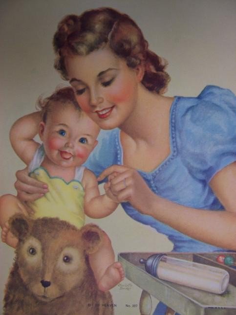 Мама с ребёнком - ретро, счастье, ребенок, пин ап, картина, мама - оригинал