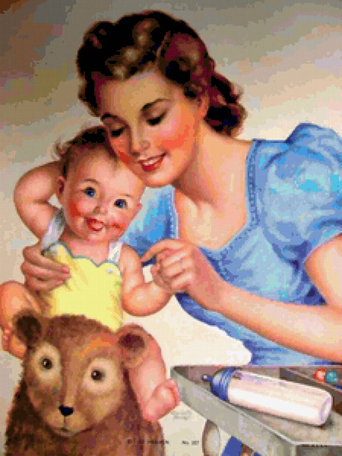 Мама с ребёнком - пин ап, мама, счастье, картина, ретро, ребенок - предпросмотр