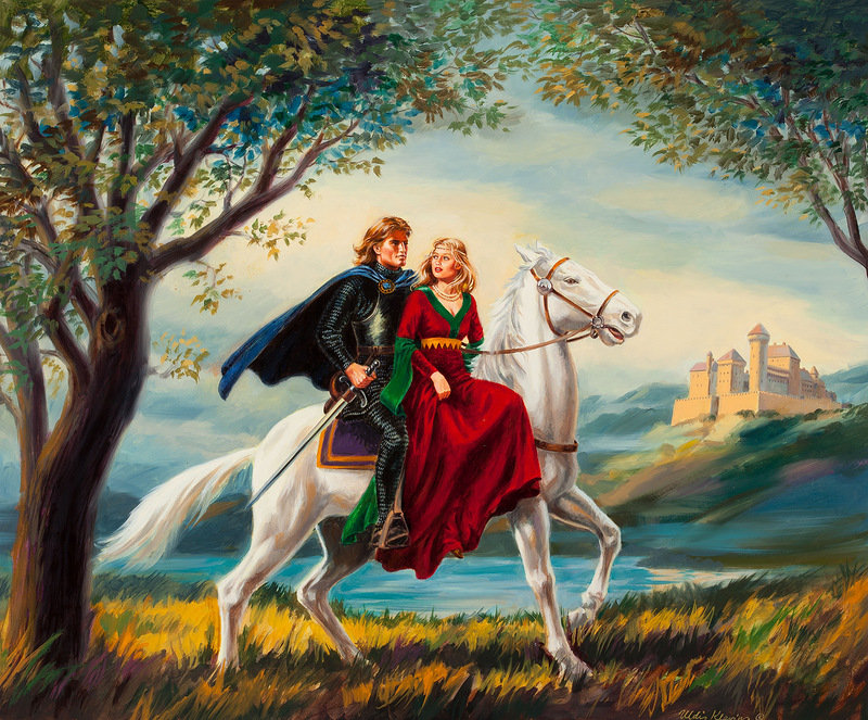 романтика - принцесса, любовь, принц, пары, двое, пара, сказка, лошадь, влюбленные - оригинал