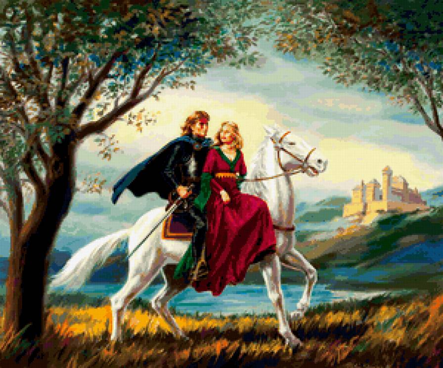 романтика - влюбленные, любовь, двое, сказка, принцесса, принц, лошадь, пара, пары - предпросмотр