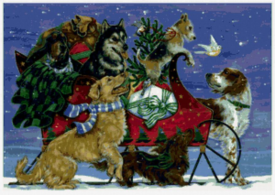 новый год - собачки, собаки, собака, зима, рождество, животные - предпросмотр