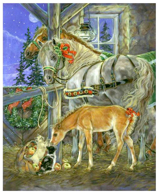 лошадки - кони, жеребенок, рождество, животные, лошади, лошадь, зима - оригинал